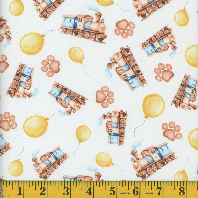 1688 Mook Fabrics Teddy Boy Picnic Trains White 144114