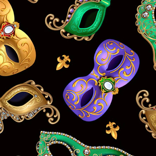 QT Fabrics Mardi Gras Masks Black 1649-28843-J