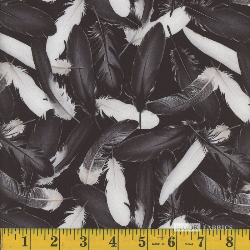 1753 Mook Fabrics Fall Feathered Fusion Black White Feathers 136488