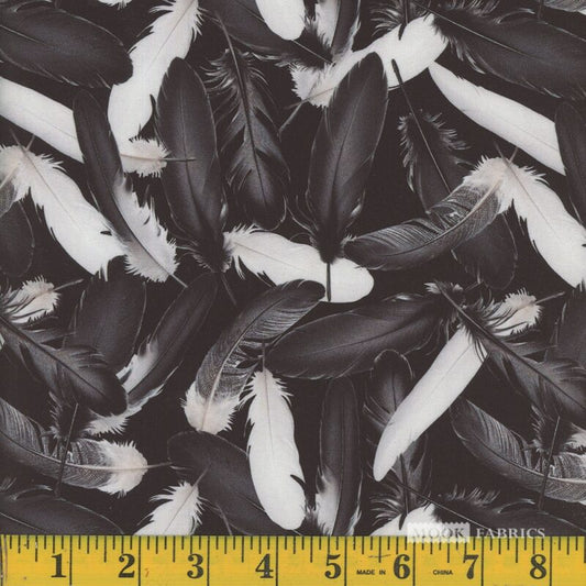 1753 Mook Fabrics Fall Feathered Fusion Black White Feathers 136488
