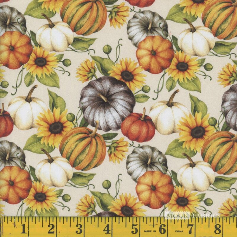 1758 Mook Fabrics Fall Pumpkins and Sunflowers Cream 138664