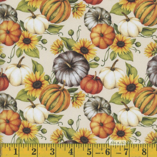 1758 Mook Fabrics Fall Pumpkins and Sunflowers Cream 138664
