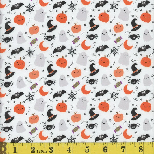 1759 Mook Fabrics Halloween Creepy Cute Crew White 144147