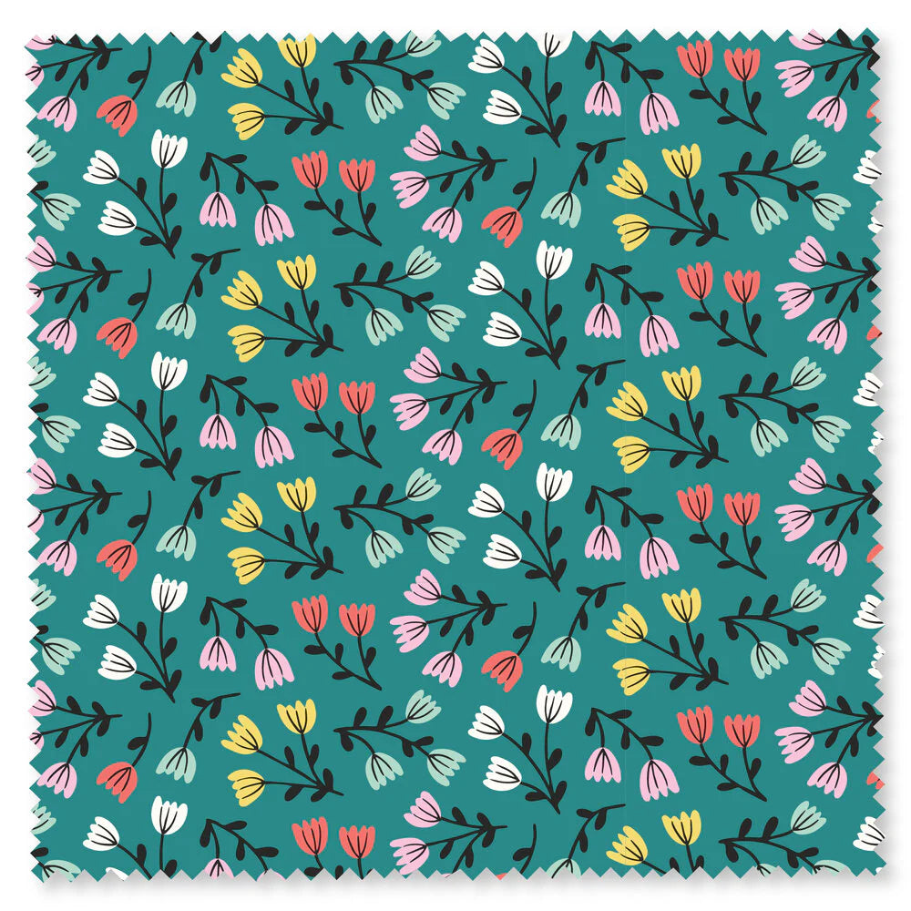 Felicity Fabrics Charmingly Cheerful Mini Flowers Teal 610129