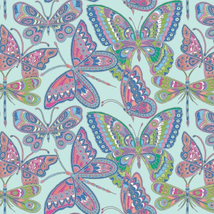 1783 Benartex Designer Fabrics Blooming Denim Butterflies Aqua P13277
