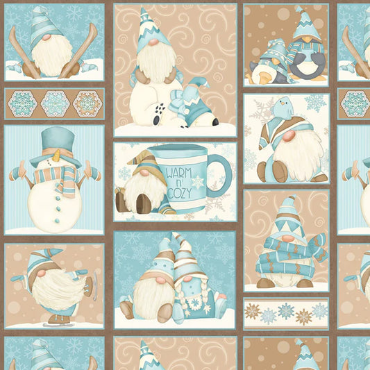 1811 Henry Glass I love Sn'Gnomies Flannel F9635-13 Aqua / Beige