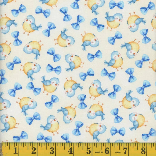 1857 Mook Fabrics Teddy Boy Picnic Birds & Bows Yellow 144115