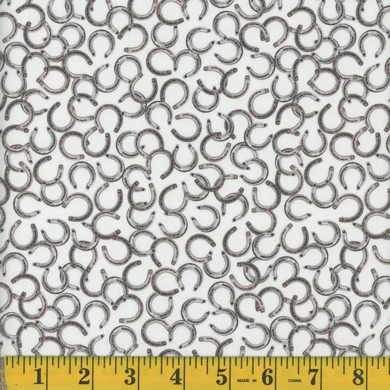 1859 Mook Fabrics Whimsy Whinnies Horseshoes Silver 143427