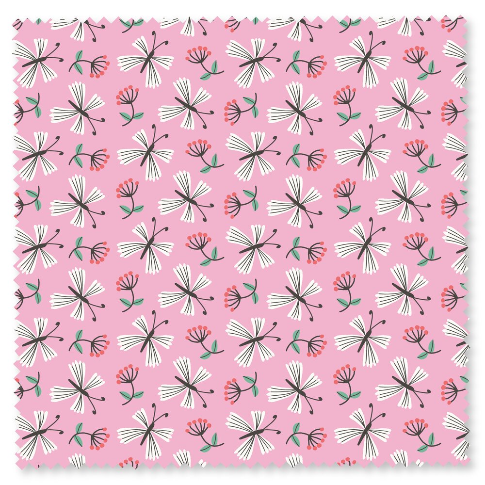 Felicity Fabrics Charmingly Cheerful Butterfly with Mini Flowers Pink 610133
