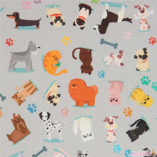 Stof France LaQuilt Cats and Dogs on Gray