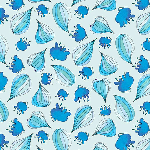 Benartex Fantasy Garden  Pods and Petals Blue 13240-51