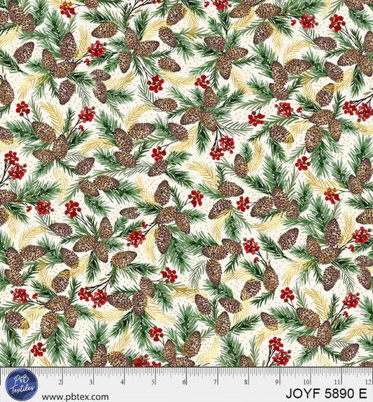 1925 P&B Textiles Joyful Packed Pinecone Sprigs JOYF05890E