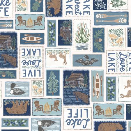 1930 P&B Textiles Lakeside Days Live Love Lake 4-Way Blocks LDAY05731E