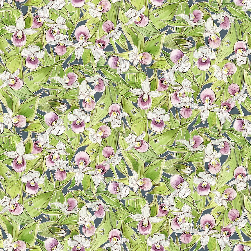 Clothworks Quilt Minnesota Lady's Slipper Dark Slate Y3834-142