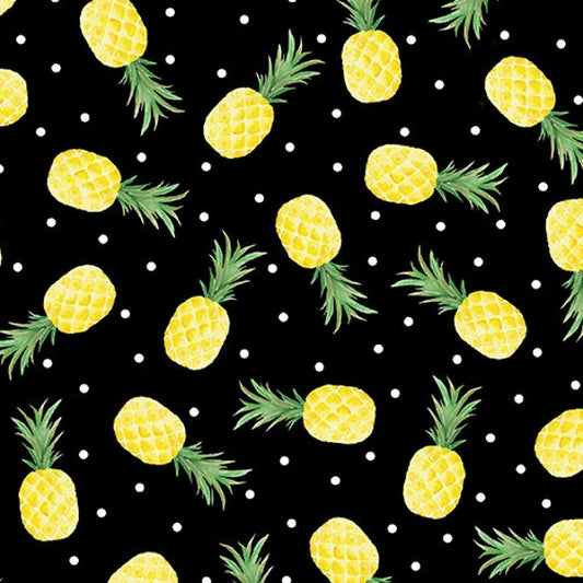 8255 Benartex Designer Fabrics Fun In The Sun Pineapple Fun Black 12594-12