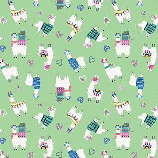 Kanvas (Benartex) Llama Drama Mini Llamas in Green 12711-44