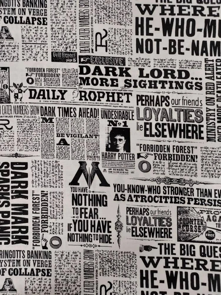 $5/yard  $45/Bolt Licensed Harry Potter Newspaper Ctn 23800120JAS