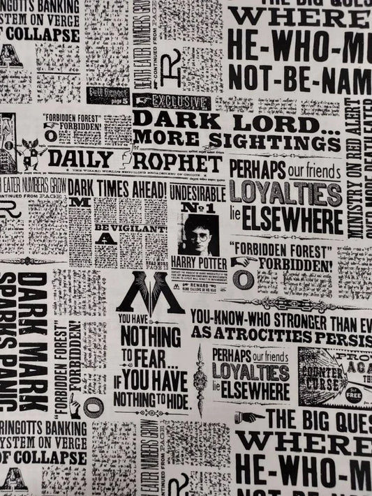 $5/yard  $45/Bolt Licensed Harry Potter Newspaper Ctn 23800120JAS