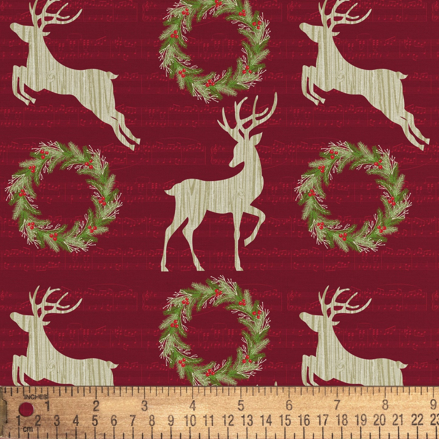 Holiday Wreath Deer Holly  (1 yard PRE-CUT)
