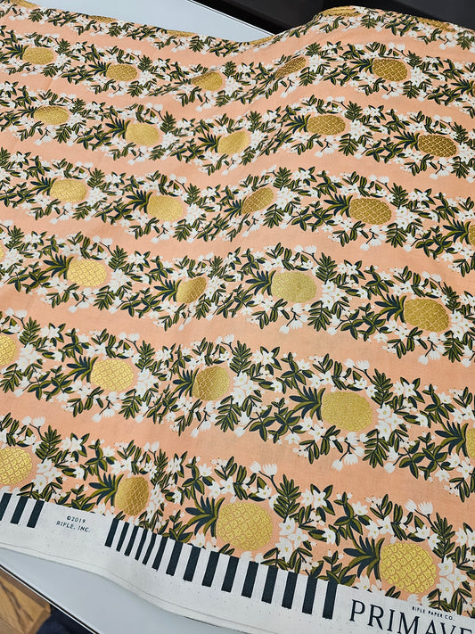 Cotton + Steel Primavera Pineapple Stripe Peach (Rifle Paper Co)