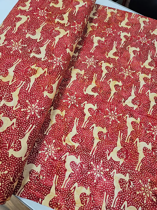 Batik Gold Deer on Red