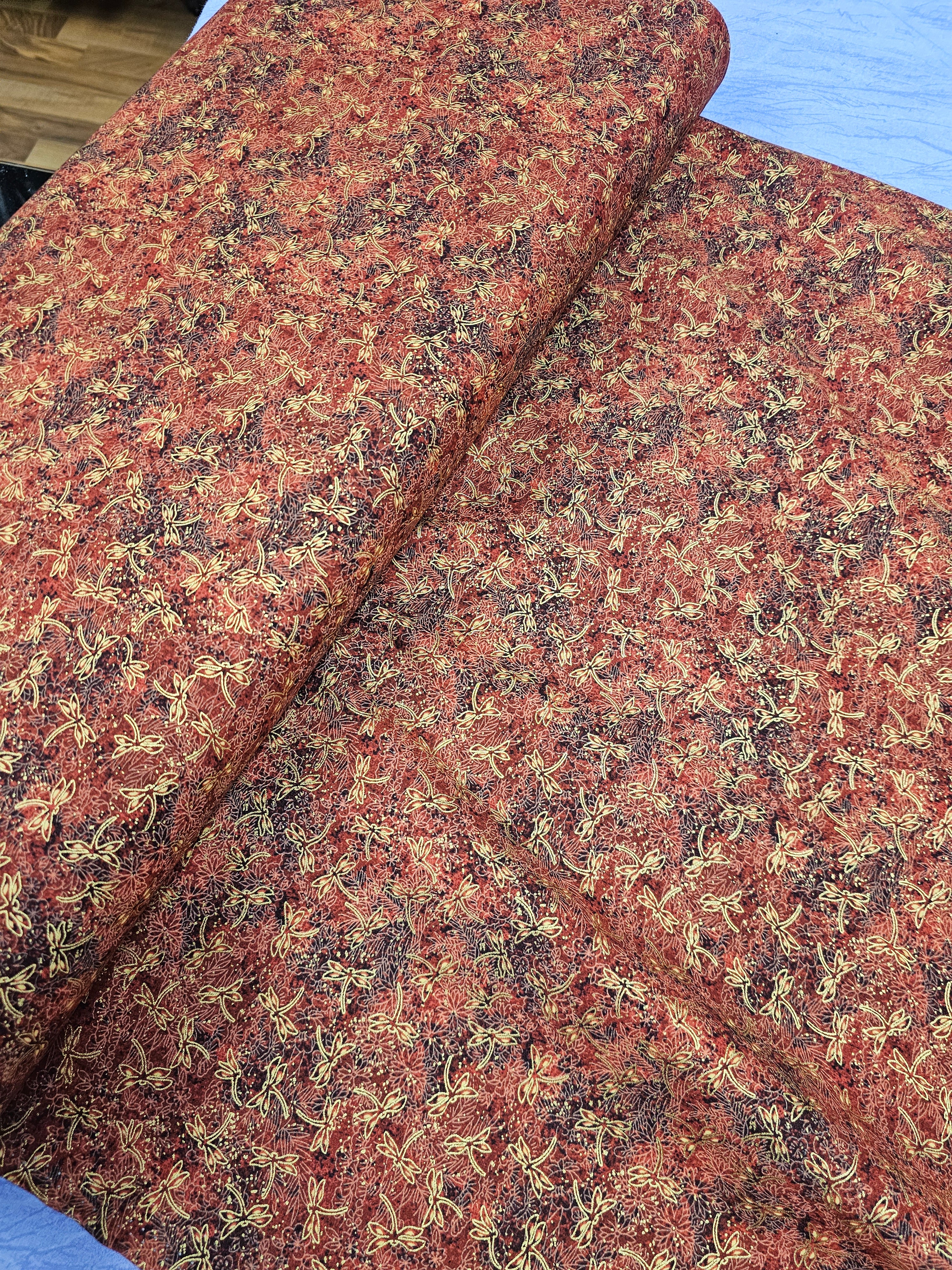 Trans Pacific Textiles Golden Dragonfly Red – Fabric 4 Fun LLC