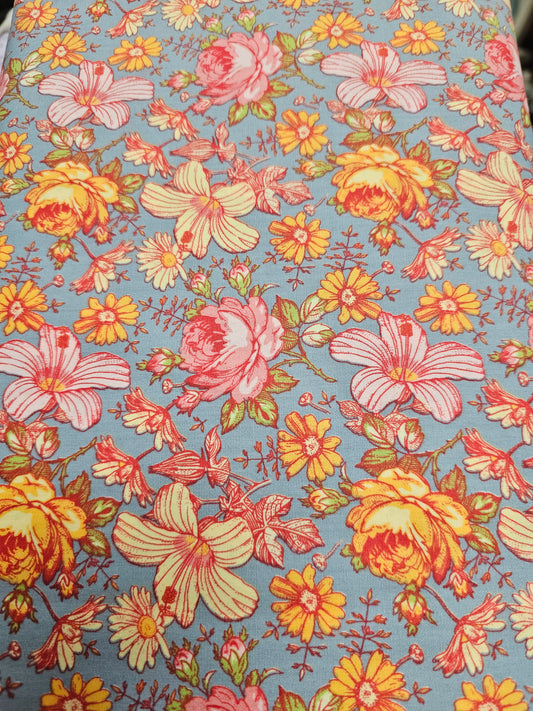 Mook Fabrics Floral Multi Grey Pink Orange 118412