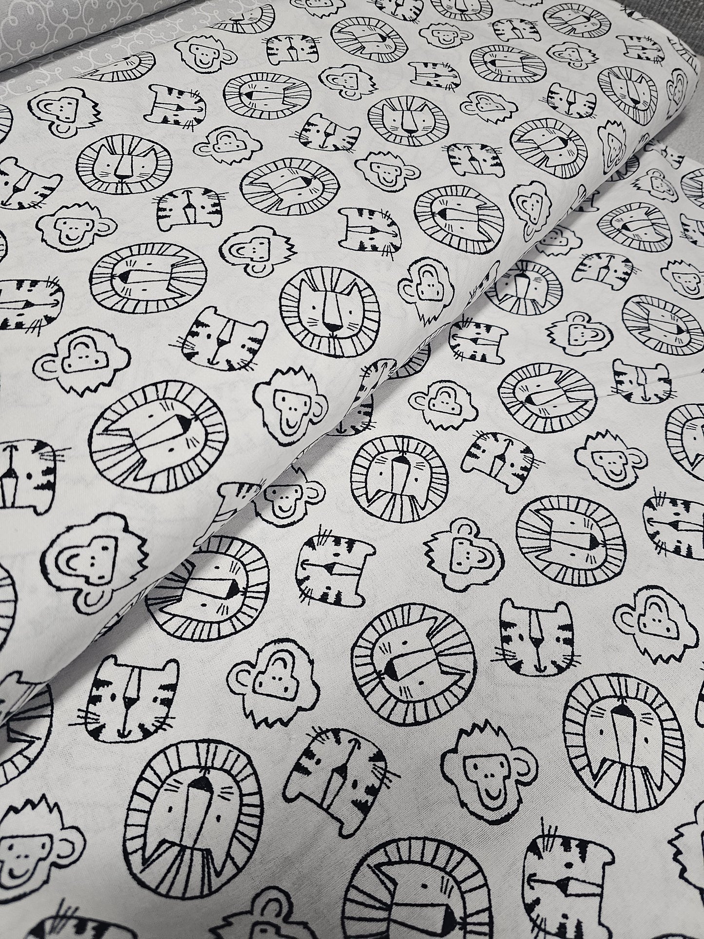 1462 Fabric Editions, Inc. Lions, Tigers, Monkeys on White