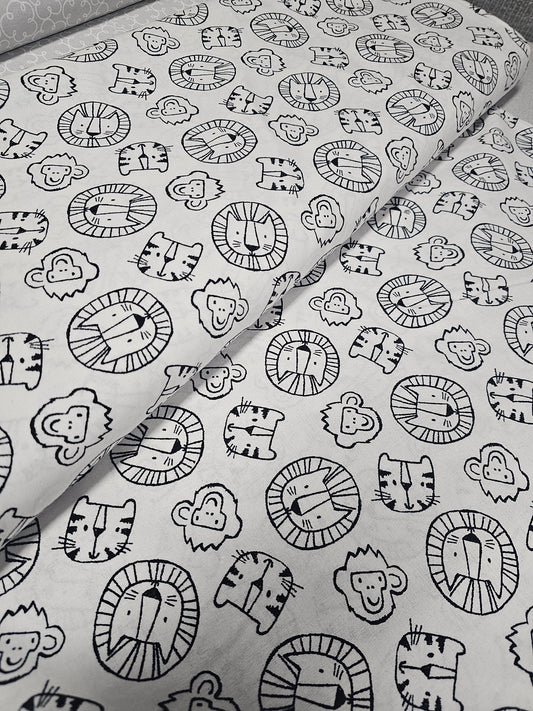 1462 Fabric Editions, Inc. Lions, Tigers, Monkeys on White