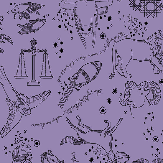 Andover Astrologika by Eye Candy Quilts A-375-P on Purple