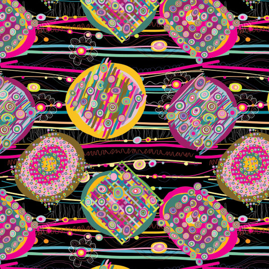 Suite B for Island Batik In Motion Large Circle with Horizontal Stripes Black Multi 922104795SB