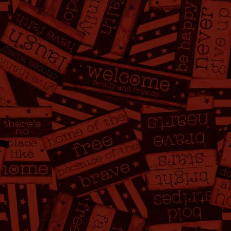 Clothworks Home Of The Free Sayings Y2922-83 Dark Red