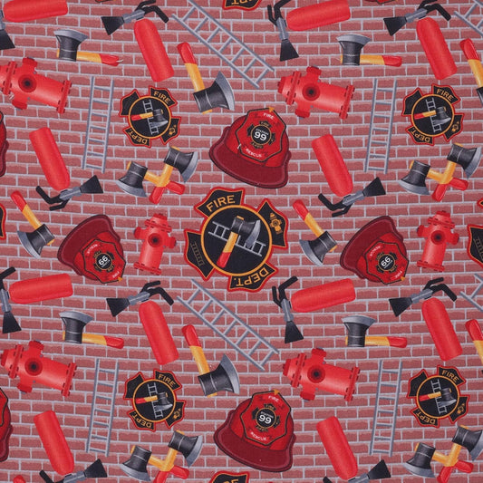 1840 MOOK Fabrics Firefighter Firehouse Ladder Hydrant Hatchet