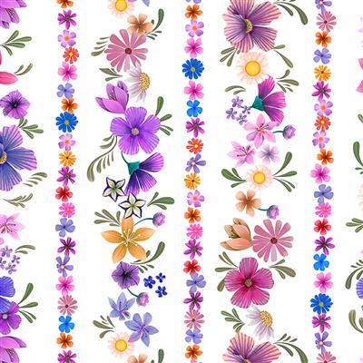Clothworks Morning Glory Floral Stripe Y3556-1 White