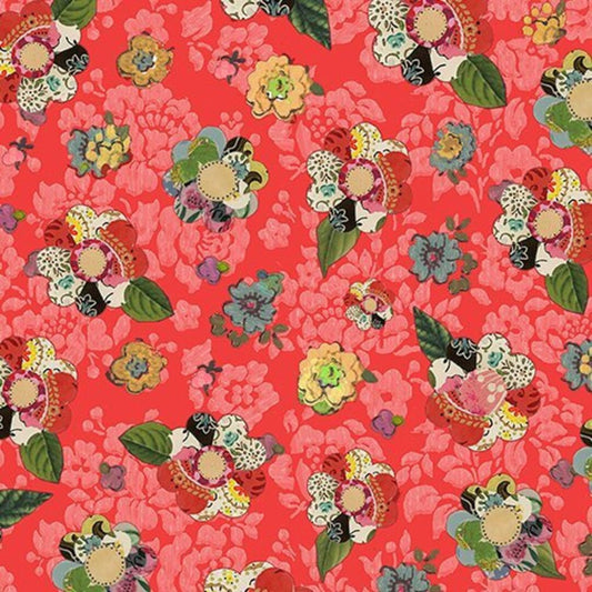 Benartex Soul Shine and Daydreams Collage Flower Dark Coral 10347-39