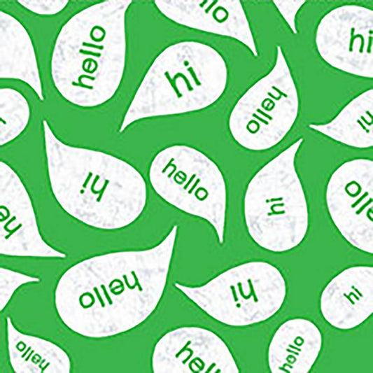 Clothworks Playtime Hello Hi Y3462-21 Green