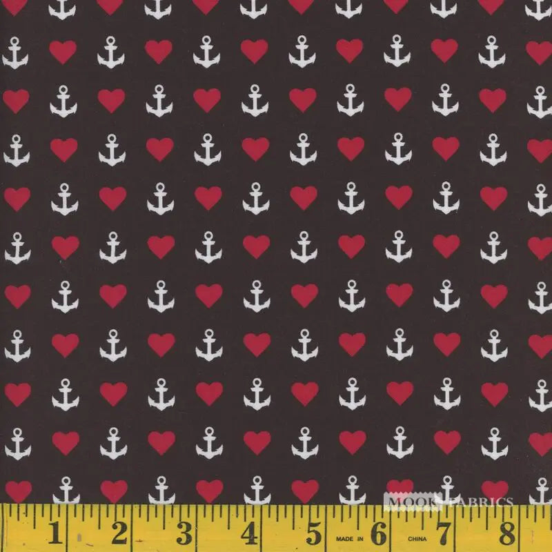Mook Cotton Anchors & Hearts Black 114739