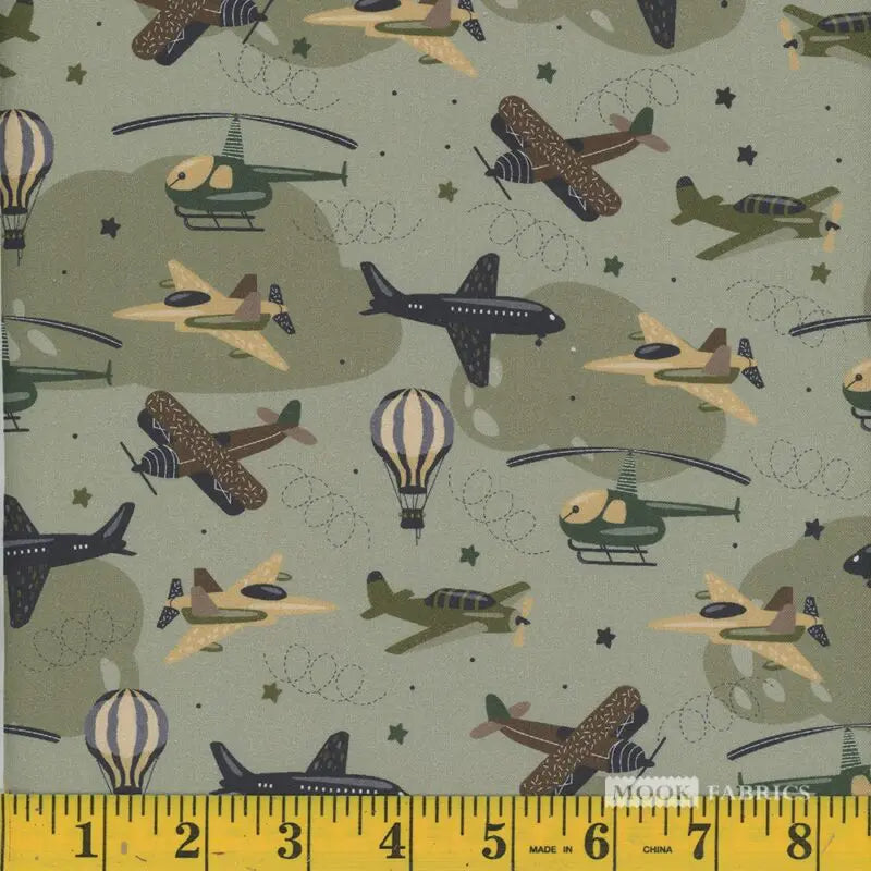 Mook Cotton Multi Airplanes Camo Green 112864