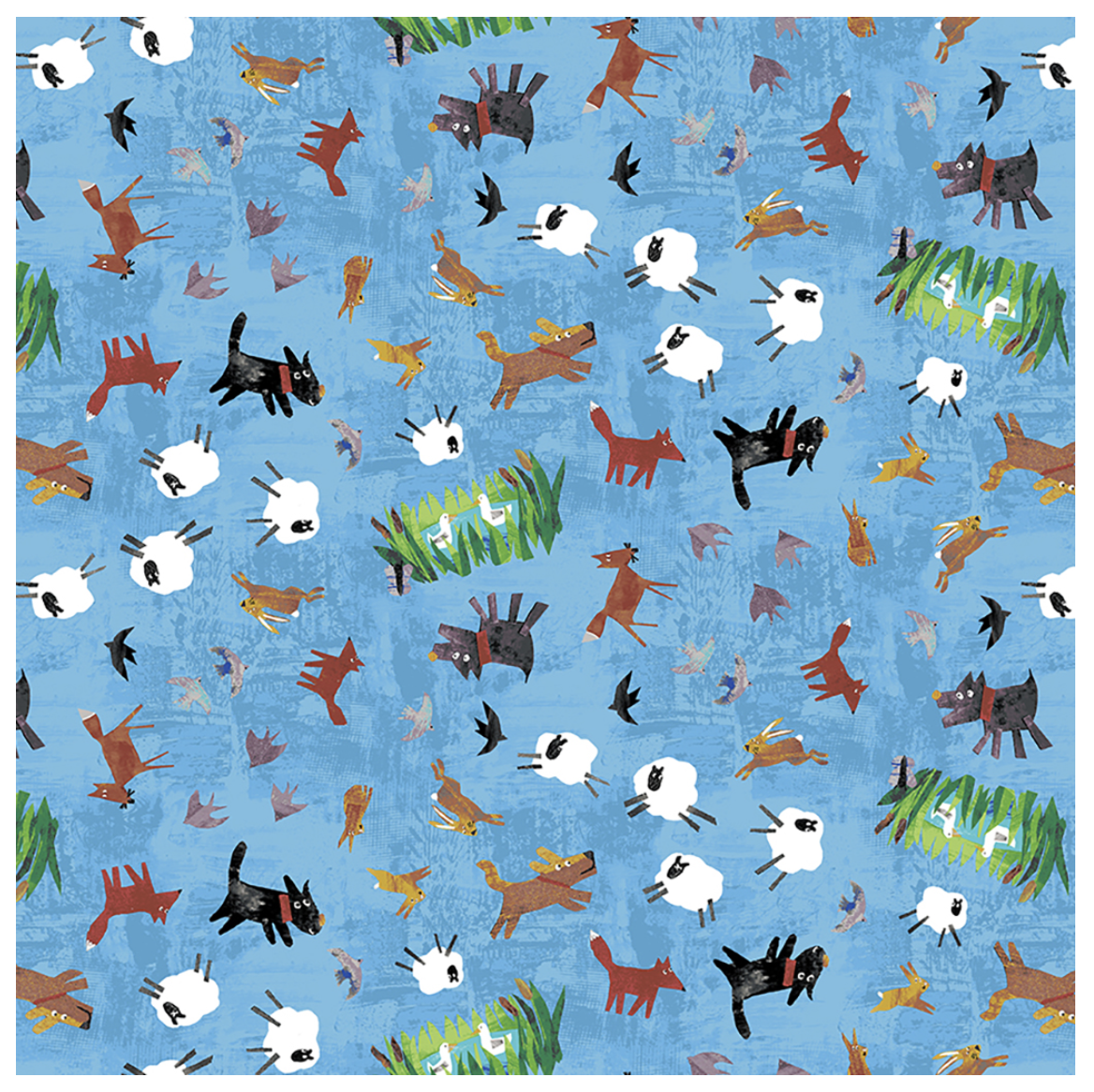 Clothworks Seasons Animal Friends Y3401-90 Blue