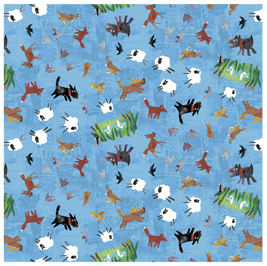 Clothworks Seasons Animal Friends Y3401-90 Blue