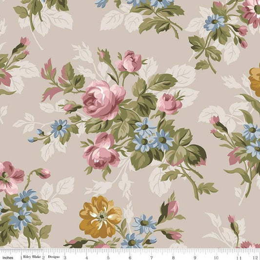 Riley Blake Midnight Garden Main Taupe Flowers C12540