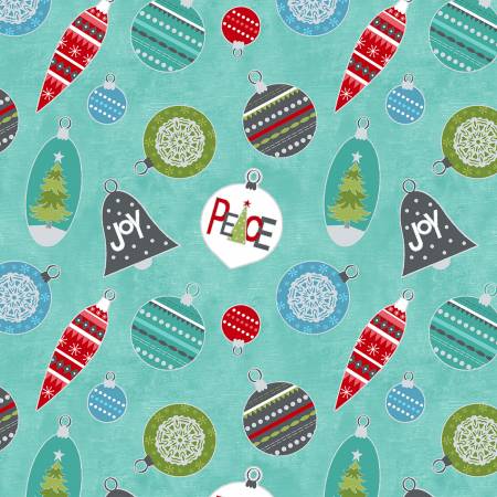 Benartex A Cozy Winter Peace and Joy Ornaments Turquoise