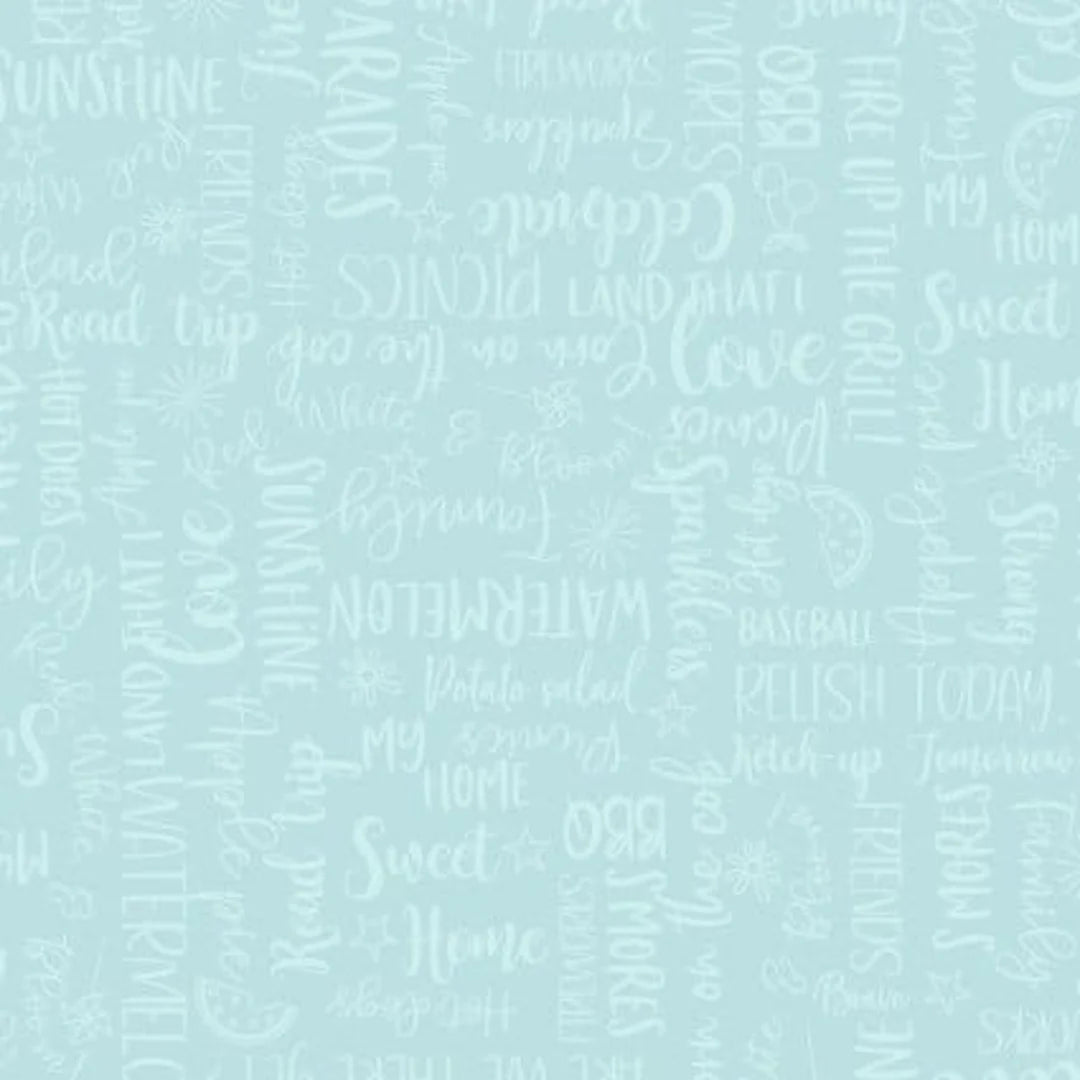 Maywood Studio Red White & Bloom Words Aqua MAS9907-Q