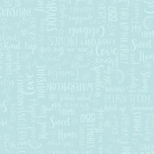 Maywood Studio Red White & Bloom Words Aqua MAS9907-Q