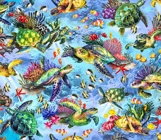 Oasis Fabrics The Reef Sea Turtle Master Light Blue 59-382