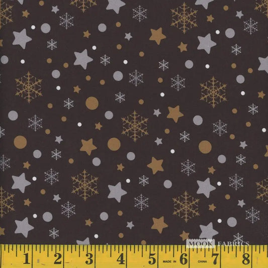 Mook Cotton Black & Gold Wonderland Snowflakes Star Black 113114