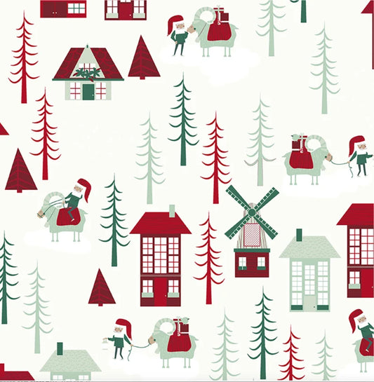 Clothworks Yuletide Gnome Home Scenes on Light Cream Y3282-2