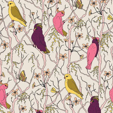 Paintbrush Studio Fabrics Cockatoos, Peaches, and Pears Ecru 120-209303