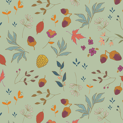 Art Gallery Autumn Vibes Acorns & Pinecones Mint ATV-87209