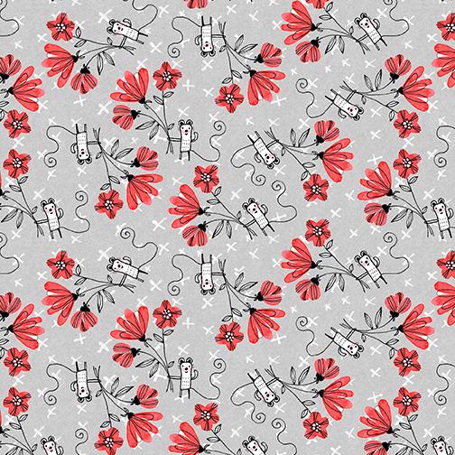 Benartex Elephant Joy Fun With Flowers Light Grey 10415-08